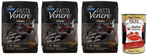 Italian Gourmet E.R. Nudeln & Pasta 3x Riso Scotti Pasta Venere Fusilli,Pasta aus Hartweizengrieß und Schwarzem Venere-Vollkornreismehl,Packung mit 400g + Italian Gourmet Polpa di Pomodoro 400g Dose 8001860184833