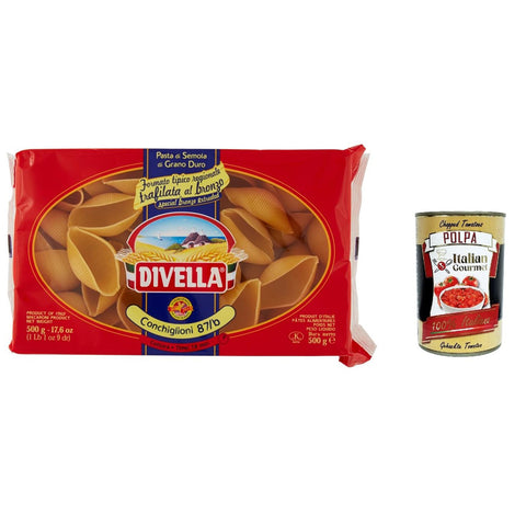 Divella Pasta 100% italienische Conchiglioni 87/b, nudeln 500g 4x Original italienisch inkl. Italian Gourmet Polpa 400g