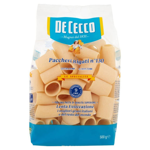 Italian Gourmet E.R. Nudeln & Pasta 4x Pasta De Cecco Le specialita' 100% Italienisch Paccheri Rigati N°130 Nudeln 500g + Italian Gourmet Polpa 400g 8001250131300