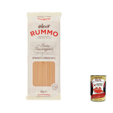 Rummo Spaghetti Grossi N. 5 Hartweizengrieß Pasta Italienische Nudeln 1Kg Packung 4x Original italienisch inkl. Italian Gourmet Polpa di Pomodoro 400g Dose