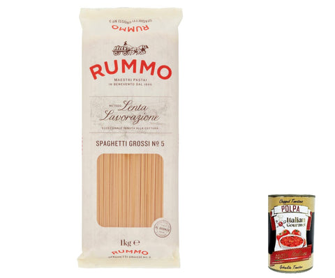 Rummo Spaghetti Grossi N. 5 Hartweizengrieß Pasta Italienische Nudeln 1Kg Packung 4x Original italienisch inkl. Italian Gourmet Polpa di Pomodoro 400g Dose