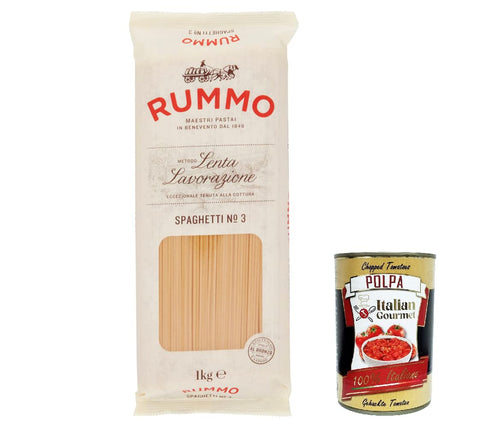 Italian Gourmet E.R. Nudeln & Pasta 4x Rummo Spaghetti N. 3 Hartweizengrieß Pasta Italienische Nudeln 1Kg Packung + Italian Gourmet Polpa di Pomodoro 400g Dose 8008343230032