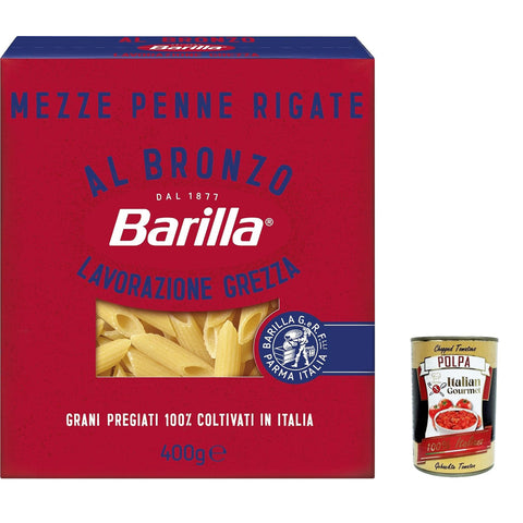 Barilla Mezze Penne Rigate al Bronzo Bronze Gezogene Pasta Rohe Verarbeitungsmethode 5x400g Original italienisch