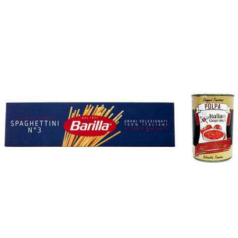 Barilla Spaghettini n°3, Pasta 100% italienisch Nudeln aus Hartweizengrieß 500g Packung 5x Original italienisch inkl. Italian Gourmet Polpa di Pomodoro 400g Dose