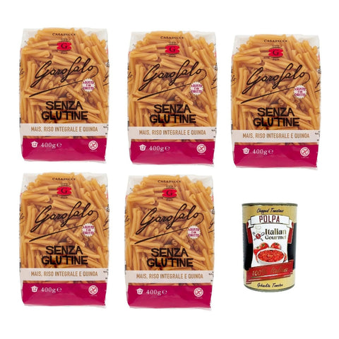 Garofalo Casarecce Senza Glutine Glutin free, glutenfrei Pasta Noodles 5x 400 g inkl. Italian Gourmet Polpa 400 g Original italienisch