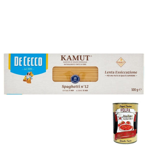 Italian Gourmet E.R. Nudeln & Pasta 5x De Cecco nudeln Pasta Spaghetti N. 12 Kamut Marke von Khorasan-Weizen 500g + Italian Gourmet polpa 400g 8001250009722