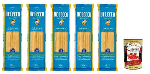 Italian Gourmet E.R. Nudeln & Pasta 5x De Cecco Pasta 100% Italian Fedelini n° 10 Noodles 500 g + Italian Gourmet Polpa 400 g 8001250120106