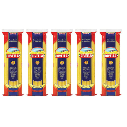 Divella Fettuccine n°12 Hartweizengrieß Pasta Italienische Nudeln 500g Packung 5x Original italienisch inkl. Italian Gourmet Polpa di Pomodoro 400g Dose