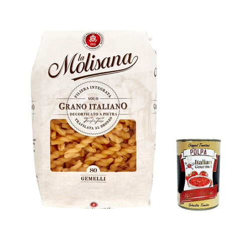 La Molisana Gemelli N. 80 Pasta Lenta Lavorazione Teigwaren aus Hartweizengrieß Bronze-Zeichnung 500g 5x Original italienisch inkl. Italian Gourmet Polpa 400g