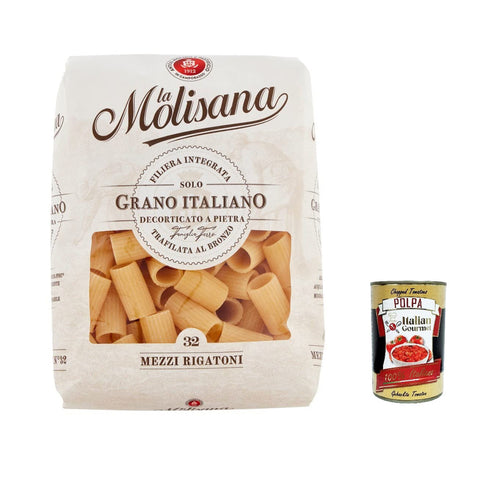 La Molisana Mezzi Rigatoni N. 32 Pasta Lenta Lavorazione Teigwaren aus Hartweizengrieß Bronze-Zeichnung 500g 5x Original italienisch inkl. Italian Gourmet Polpa 400g