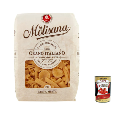 La Molisana Pasta mista N. 58 Pasta Lenta Lavorazione Teigwaren aus Hartweizengrieß Bronze-Zeichnung 500g 5x Original italienisch inkl. Italian Gourmet Polpa 400g