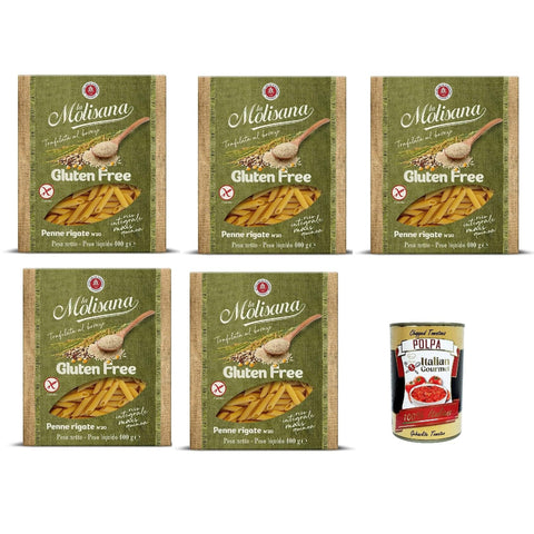 La Molisana Penne Rigate n. 20 Senza glutine, Gluten frei Pasta mit voller Reis, Mais und Quinoa, gluten free, 400 g 5x Original italienisch inkl. Italian Gourmet Polpa 400g