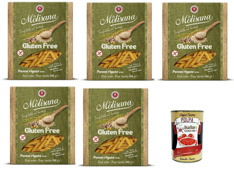 Italian Gourmet E.R. Nudeln & Pasta 5x La Molisana, Penne Rigate n. 20 Senza glutine, Gluten frei Pasta mit voller Reis, Mais und Quinoa, gluten free, 400 g + Italian Gourmet polpa 400g 8004690470039