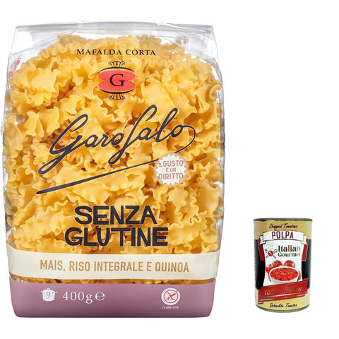 Garofalo Mafalda corta Senza Glutine Glutin free, glutenfrei Pasta Noodles 5x 400 g inkl. Italian Gourmet Polpa 400 g Original italienisch