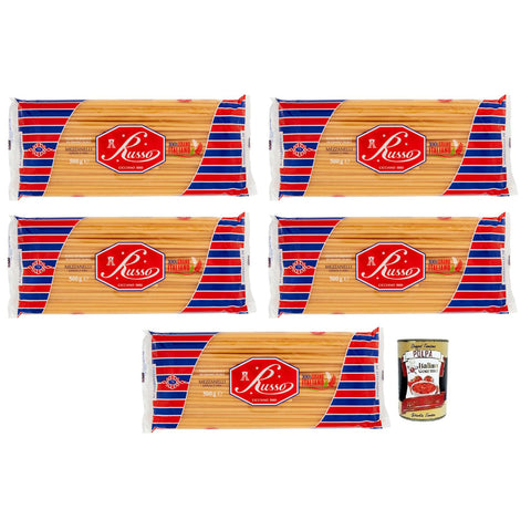 Russo Mezzanelli N°79 Hartweizengrieß Pasta,100% Italienischer Weizen,500g-Packung 5x Original italienisch inkl. Italian Gourmet Polpa di Pomodoro 400g Dose