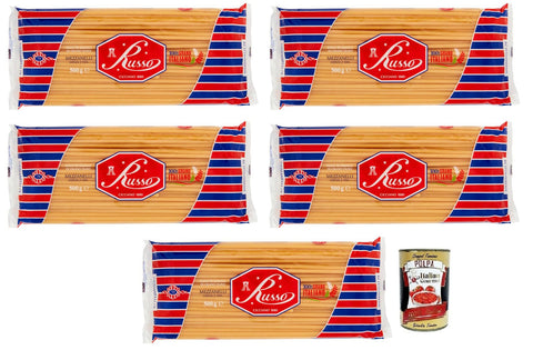 Russo Mezzanelli N°79 Hartweizengrieß Pasta,100% Italienischer Weizen,500g-Packung 5x Original italienisch inkl. Italian Gourmet Polpa di Pomodoro 400g Dose
