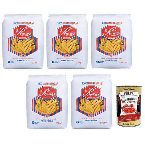 Russo Penne Piccole N°12 Hartweizengrieß Pasta, 100% Italienischer Weizen, Packung 5x500g Original italienisch