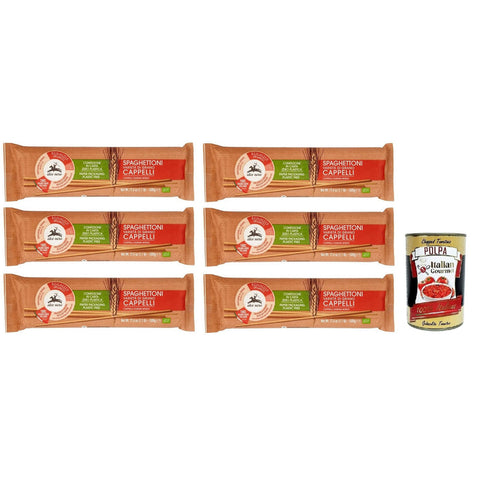 Alce Nero Pasta Spaghettoni,Bio-Hartweizen Nudeln,Mit Bio-Cappelli-Hartweizen,Angebaut in Italien,Packung mit 500g 6x Original italienisch inkl. Italian Gourmet Polpa di Pomodoro 400g Dose
