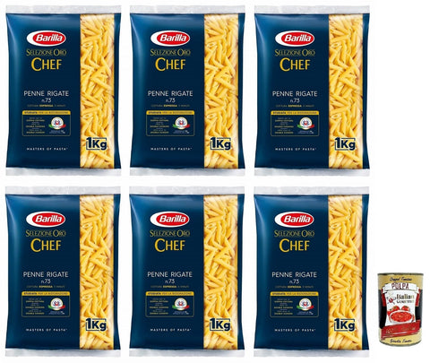 Italian Gourmet E.R. Nudeln & Pasta 6x Barilla Selezione Oro Chef Penne Rigate n.73,Hartweizengrieß Pasta,100% italienisches Getreide,Packung mit 1kg +Italian Gourmet Polpa di Pomodoro 400g Dose 8076809528047