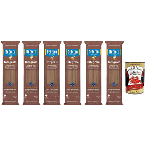 De Cecco Speghettoni Quadrati Integrali N°413 Hartweizengrieß Pasta, Vollkornnudeln, Italienischer Weizen, - Packung 6x 500g inkl. Italian Gourmet Polpa di Pomodoro 400g Dose Original italienisch