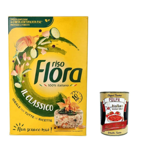 Flora Riso Classico, 100 % italienischer Reis, Italian rice, 1000g 6x Original italienisch inkl. Italian Gourmet Polpa 400g