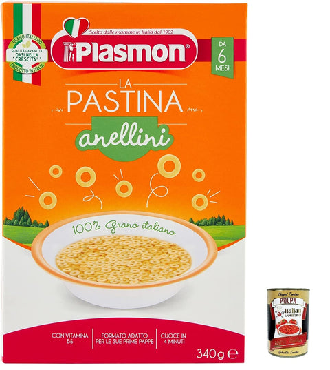 Italian Gourmet E.R. Nudeln & Pasta 6x Plasmon Anellini Pastina Infanzia Svezzamento Dai 6 Mesi 340 Grammi + Italian Gourmet polpa 400g 8001040012345