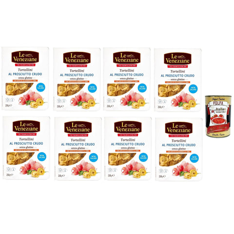 Le Veneziane tortellini prosciutto crudo senza glutine, roher Schinken tortellini gluten free, Pasta nudeln glutenfrei 250g 8x Original italienisch inkl. Italian Gourmet Polpa 400g