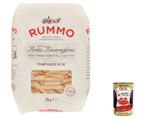 Rummo Penne Rigate N. 66 Hartweizengrieß Pasta Italienische Nudeln 1Kg Packung 8x Original italienisch inkl. Italian Gourmet Polpa di Pomodoro 400g Dose