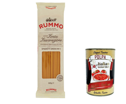Italian Gourmet E.R. Nudeln & Pasta 8x Rummo Spaghetti Grossi N. 5 Hartweizengrieß Pasta Italienische Nudeln 500g Packung + Italian Gourmet Polpa di Pomodoro 400g Dose 8008343230056