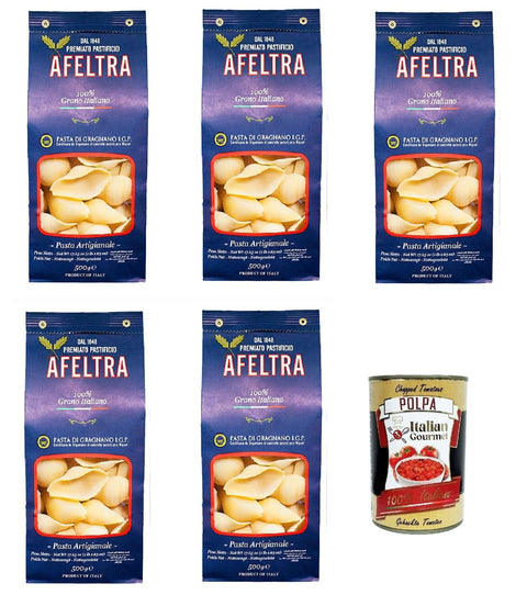 Italian Gourmet E.R. Nudeln & Pasta Afeltra Conchiglione 100% Grano Italiano 500g,Gragnano IGP - Nudeln aus Hartweizengrieß von höchster Qualität 5x 500g + Italian Gourmet Polpa di Pomodoro 400g Dose 8032804040014