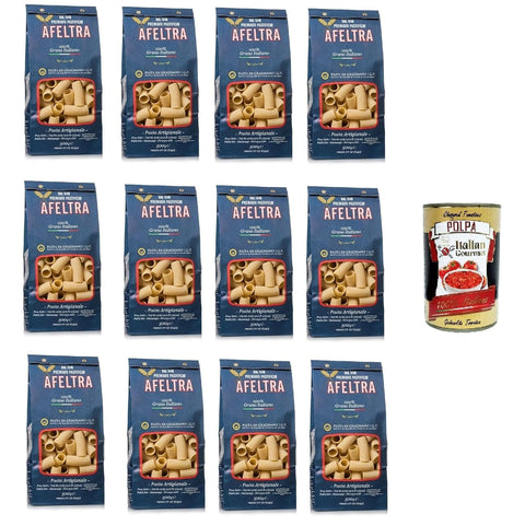 Italian Gourmet E.R. Nudeln & Pasta Afeltra Rigatoni 100% Grano Italiano 500g,Gragnano IGP - Nudeln aus Hartweizengrieß von höchster Qualität 12x 500g + Italian Gourmet Polpa di Pomodoro 400g Dose
