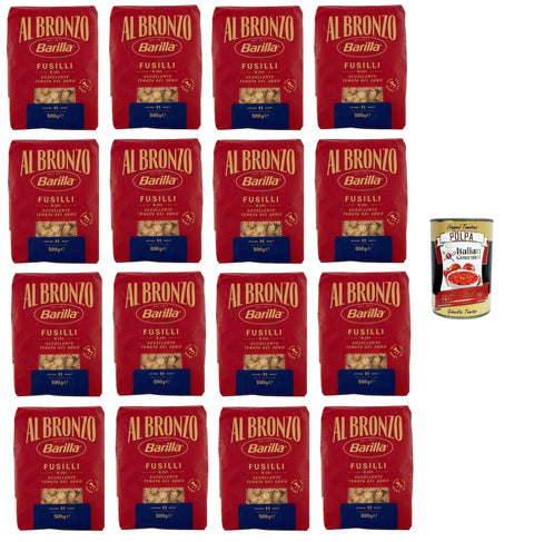 Italian Gourmet E.R. Nudeln & Pasta Al Bronzo Pasta Fusilli Bronze Gezogene Pasta Rohe Verarbeitungsmethode 16x 500gr + Italian Gourmet polpa 400g 8032804040014