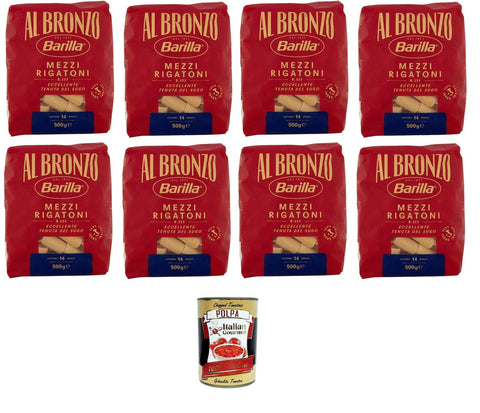 Italian Gourmet E.R. Nudeln & Pasta Al Bronzo Pasta Mezzi Rigatoni Bronze Gezogene Pasta Rohe Verarbeitungsmethode 8x 500gr + Italian Gourmet polpa 400g 8032804040014
