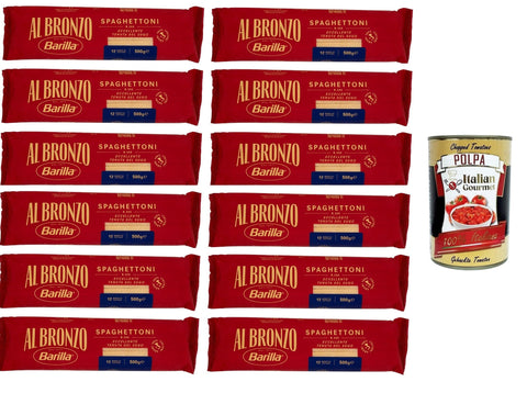 Italian Gourmet E.R. Nudeln & Pasta Al Bronzo Pasta Spaghettoni Bronze Gezogene Pasta Rohe Verarbeitungsmethode 12x 500gr + Italian Gourmet polpa 400g 8032804040014