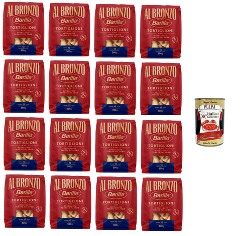Italian Gourmet E.R. Nudeln & Pasta Al Bronzo Pasta Tortiglioni Bronze Gezogene Pasta Rohe Verarbeitungsmethode 16x 500gr + Italian Gourmet polpa 400g 8032804040014