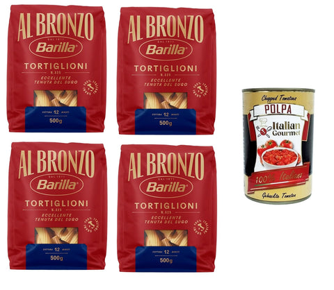 Italian Gourmet E.R. Nudeln & Pasta Al Bronzo Pasta Tortiglioni Bronze Gezogene Pasta Rohe Verarbeitungsmethode 4x 500gr + Italian Gourmet polpa 400g 8032804040014