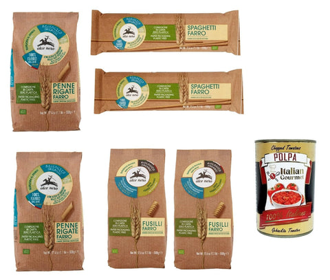 Italian Gourmet E.R. Nudeln & Pasta Alce Nero Testpaket Pasta al farro, 100%, Nudeln mit Emmer Wheat, Vollkorn 6x 500g + Italian Gourmet polpa 400g 8009004120129