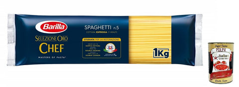 Italian Gourmet E.R. Nudeln & Pasta Barilla Selezione Oro Chef Spaghetti n.5,Hartweizengrieß Pasta,100% italienisches Getreide,Packung mit 1kg + Italian Gourmet Polpa di Pomodoro 400g Dose 8076809527941