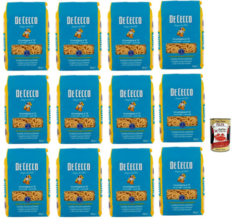 Italian Gourmet E.R. Nudeln & Pasta De cecco Gramigna N°31 100% Italienisch Pasta Nudeln 12x 500gr + Italian Gourmet Polpa 400g 8032804040014