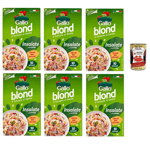 Gallo blond Insalate, 100% Italienischer Reis, Ideal für Salatrezepte, Kochzeit 10 Minuten, 6x 1Kg Original italienisch inkl. Italian Gourmet Polpa di Pomodoro 400g Dose