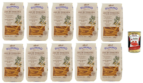Italian Gourmet E.R. Nudeln & Pasta Rummo Ceci di Toscana e Riso Integrale Penne Rigate N° 66 senza glutine, Pasta gluten free, glutenfrei, Kichererbsen der Toskana und voller Reis 10x 500g + Italian Gourmet polpa 400g 8032804040014