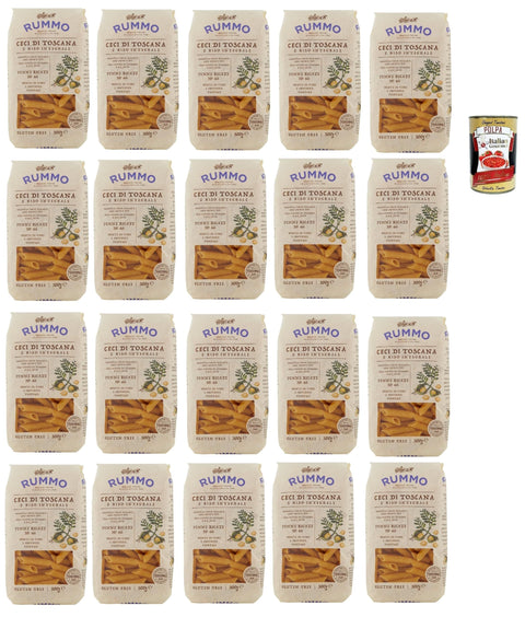 Italian Gourmet E.R. Nudeln & Pasta Rummo Ceci di Toscana e Riso Integrale Penne Rigate N° 66 senza glutine, Pasta gluten free, glutenfrei, Kichererbsen der Toskana und voller Reis 20x 500g + Italian Gourmet polpa 400g 8032804040014
