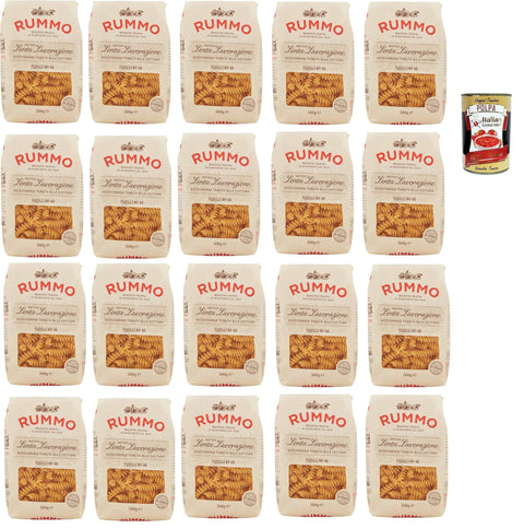 Italian Gourmet E.R. Nudeln & Pasta Rummo Fusilli n° 48 Pasta Lenta Lavorazione Teigwaren aus Hartweizengrieß Bronze-Zeichnung 20x 500g + Italian Gourmet polpa 400g 8032804040014