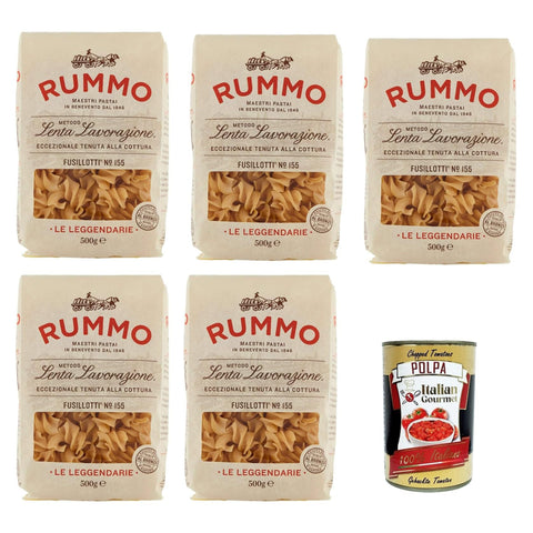 Rummo Fusillotti N°155 Pasta Lenta Lavorazione Teigwaren aus Hartweizengrieß Bronze - Zeichnung 5x 500g inkl. Italian Gourmet polpa 400g Original italienisch