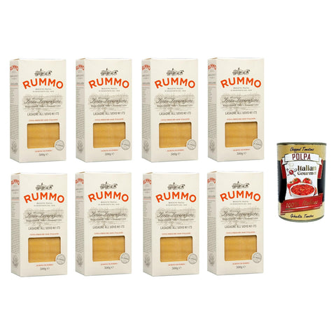 Rummo Lasagne all'uovo n.173 Bronze Gezeichnete, Pasta mit ei, Eierpaste 8x Packungen mit 500 g Original italienisch inkl. Italian Gourmet Polpa 400g
