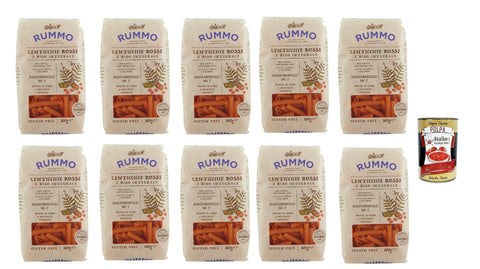 Italian Gourmet E.R. Nudeln & Pasta Rummo Lenticchie Rosse e Riso Integrale Maccheroncelli N° 7, Rote Linsen und reis pasta, Gluten frei, gluten free 10x 300g + Italian Gourmet polpa 400g 8032804040014