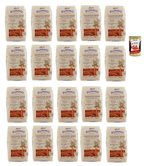 Italian Gourmet E.R. Nudeln & Pasta Rummo Lenticchie Rosse e Riso Integrale Maccheroncelli N° 7, Rote Linsen und reis pasta, Gluten frei, gluten free 20x 300g + Italian Gourmet polpa 400g 8032804040014