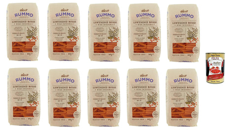 Italian Gourmet E.R. Nudeln & Pasta Rummo Lenticchie Rosse e Riso Integrale Pennette rigate N° 70, Rote Linsen und reis pasta, Gluten frei, gluten free 10x 300g + Italian Gourmet polpa 400g 8032804040014