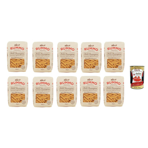 Rummo Mezze penne rigate n° 28 Pasta Lenta Lavorazione Teigwaren aus Hartweizengrieß Bronze-Zeichnung 10x 500g Original italienisch inkl. Italian Gourmet Polpa 400g