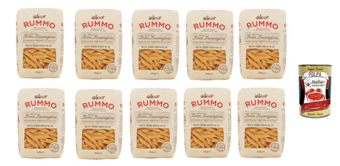 Italian Gourmet E.R. Nudeln & Pasta Rummo Mezze penne rigate n° 28 Pasta Lenta Lavorazione Teigwaren aus Hartweizengrieß Bronze-Zeichnung 10x 500g + Italian Gourmet polpa 400g 8032804040014